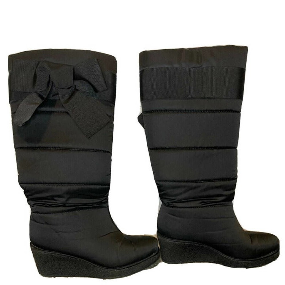 Kate Spade New York Cagney Black Bow Nylon Knee High Wedge Snow Rain Boot SZ 9.5